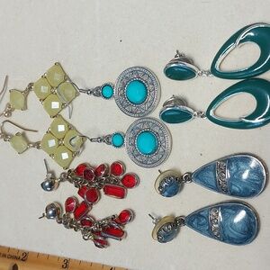 Earring Lot 5 Pair Dangle Enamel Colorful Mix